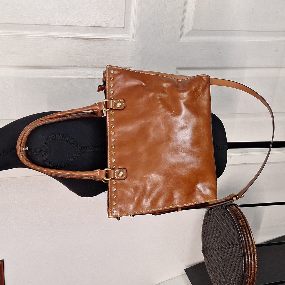 Patricia Nash Tan Brown Leather Studded Tote Crossbody